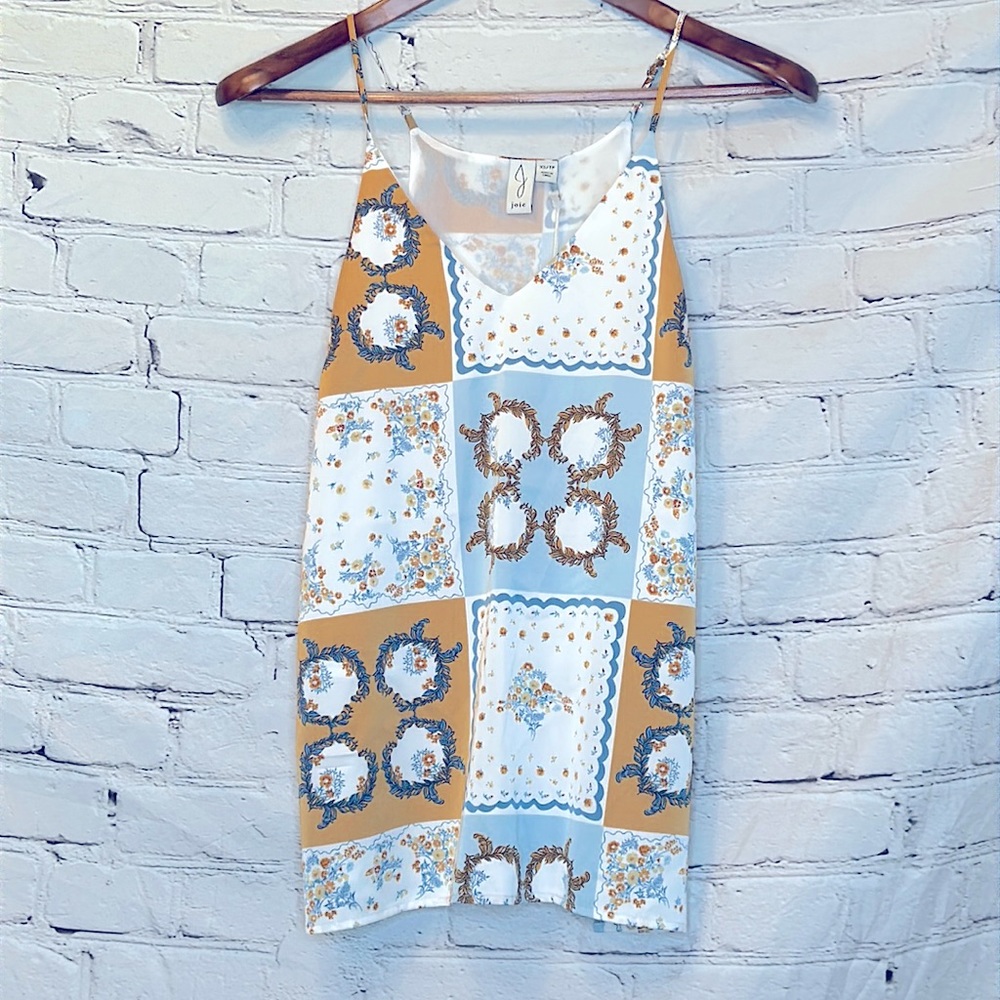 Joie Mustard Yellow Blue Spaghetti Strap Flower Print Top Size X-Small